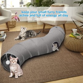 Ownpets Cat Tunnel Sturdy Oxford Fabric Cat Tunnel Toy, S-Shape Collapsible Cat Tunnels for Indoor Cats,Interactive Peek Hole Pet Tunnel Tube with Cat Wand Toy