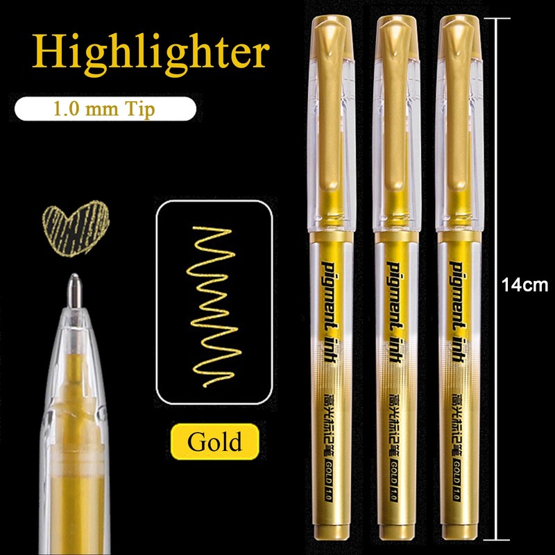 Gold Pens Metallic Gel Ink 1.0mm Tip Highlight Marker Rollerball