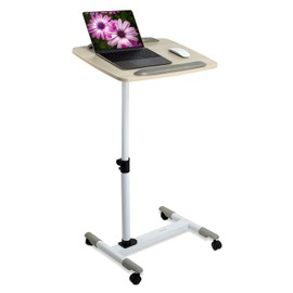 Mount-It! Rolling Mobile Standing Desk - Small Rolling Desk for Laptop, Over Bed Hospital Medical Tray, Projector Stand, Mobile Music Stand, Height Adjustable Tilting Wood with Lockable Wheels