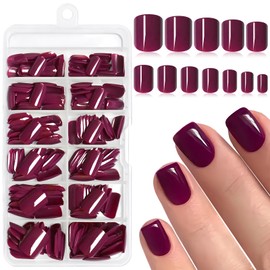 AddFavor Wine Red Press on Nails Short Fake Nails, 240pcs Burgundy Acrylic Nails Press ons False Nails Short Press on Nails Square Glue on Nail Presson with Adhesive Tab for Women Fingernail Girls Kid