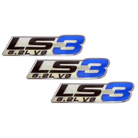 ERPART LS3 6.2L V8 Blue Engine Emblems Badges Highly Polished Aluminum Chrome Silver Compatible with GM Performance Chevy Corvette C6 ZR1 Camaro SS RS Pontiac G8 GXP Holden Vauxhall VXR8 (Pack of 3)