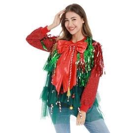 Women`s Ugly Christmas Sweater Unisex Men? Funny Novelty Fairisle Pullover for PartyX-LargeFestive Bow for it