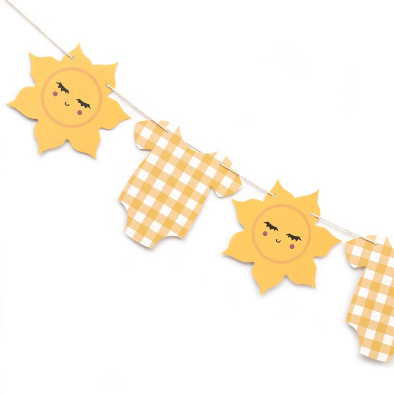 Yellow Gingham Sun Bodysuit Banner,Gingham Sunshine Baby Shower Banner