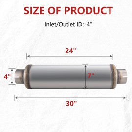 LCGP 4" Inlet Diesel Exhaust Muffler, 4'' Inlet & Outlet Universal Resonator, 30'' Overall Length Stainless Steel Mufflers, Straight Through Design, welded On Muffler Resonator