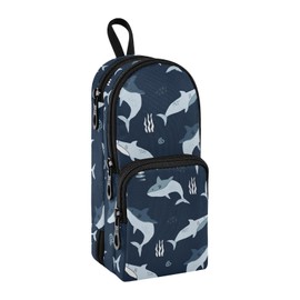 Sletend Shark Pencil Case Ocean Animal Large 3 Compartment Pencil Pouch School College Office Orange for Teens Girls Adults Student