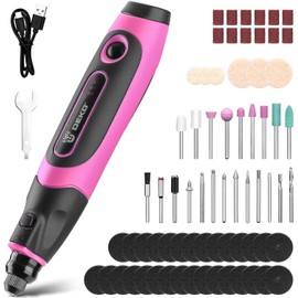 Mini Cordless Rotary Tool:DEKOPRO 3.7V Rotary Tool Variable Speed Display with Type-C Charging, Power Rotary Tool with 70 Accessories for Sanding, Engraving, Polishing, Drilling, DIY (Pink)