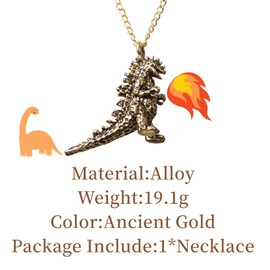 GAUEIOUR Dinosaur Necklace,Monster Trend Alloy Necklace,Vintage Pendant for Film and Television Peripherals,Creative Cartoon Animal Mini Model Necklace(Ancient Gold)