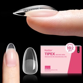 Beetles Tipex Instant Apex Nail Tips Short Oval: 192 Pcs Pre-Building&Pre-Etched Short Oval Gel Nail Tips Full Cover Half Matte False Glue on Nails -Thick Acrylic Nail Set for Flat Nails
