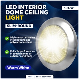 Five Oceans LED Dome Ceiling Light, 3-3/4" Slim Round, Warm White, 12V, IP65 Waterproof, Interior Lights for RVs, Boats, Caravan - FO4854