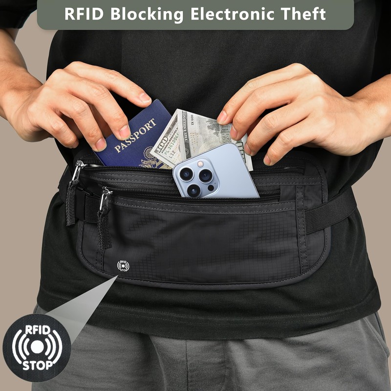Travel Money Belt with Anti-Theft Zippered Pull Slim Travel Pouch