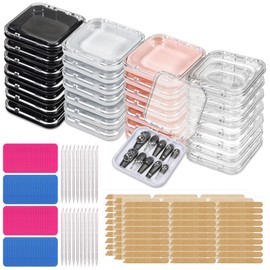 40 Pcs Press on Nail Box with 90 Pcs Adhesive Double Sided Tape, 4 Colors Nails Display Storage Boxes 3 x 3 inch Nails Display Case Packaging for Nail Salon