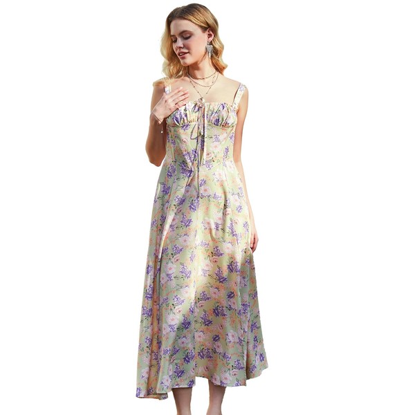 WDMYS Boho Chic Apricot Floral Maxi Dress - Sleeveless Sundress