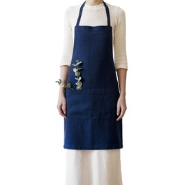 My Linen Home I Linen Smock Apron I 100% Stonewashed Linen I Apron Women I Cooking Apron Men I Kitchen Apron with Two Pockets I Grill Apron I Adjustable Size I Linen Apron, darkblue