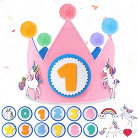 DIFLAX Birthday Crown Girls Unicorn - Buttons with Interchangeable Numbers - Reversible Crown Birthday Girl Crown Birthday Crown Children's Birthday Party Decoration Hat for Girls