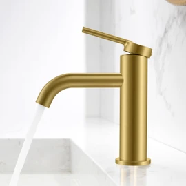 KENES Single Hole Bathroom Faucet, Brushed Gold Bathroom Sink Faucet, Single Handle Modern Washroom Vanity Faucet, Supply Lines Included, Champagne Gold KE-9015-4