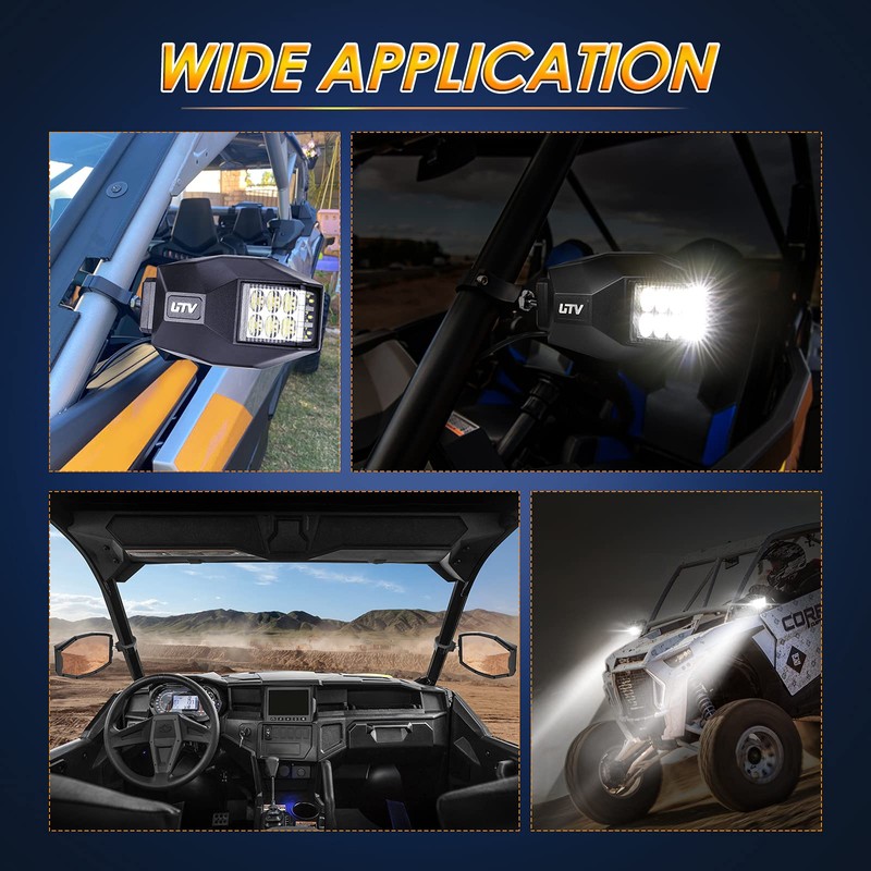 UTV Side View Mirrors with LED Lights, Roador Lighted Rearview