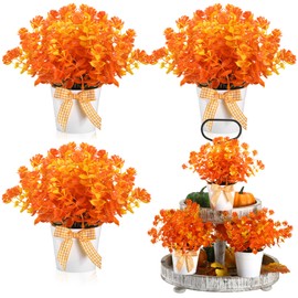 Jexine 3 Set Fall Farmhouse Tiered Tray Decor Artificial Flowers Thanksgiving Mini Potted Decor Plant Decor Items for Tiered Trays Farmhouse Artificial Plants Small Eucalyptus Decor for Home Decor