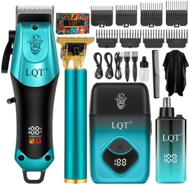 Hair Clippers for Men with LED Display, 4-Piece Cordless Grooming Kit with Hair Clipper, Beard Trimmer, Foil Shaver & Nose Trimmer, Complete Set for Home Barber