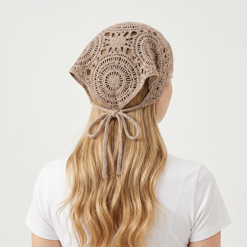3 Pcs Crochet Bandana, Triangle Head Scarf (White Black, Khaki)
