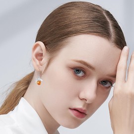 ONEFINITT Acorn Earrings for Women 925 Sterling Silver Acorn Amber Earrings Acorn Leaf Acorn Jewellery, Silver, No Gemstone