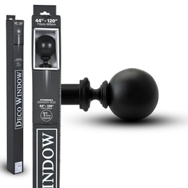 Deco Window Adjustable Curtain Rod for Windows 44 to 120 Inch (Pack of 1) Extendable Heavy Duty 1 Inch Iron Drapery Pole with Finials Wall Mounted French Door Curtain Rods (Black)