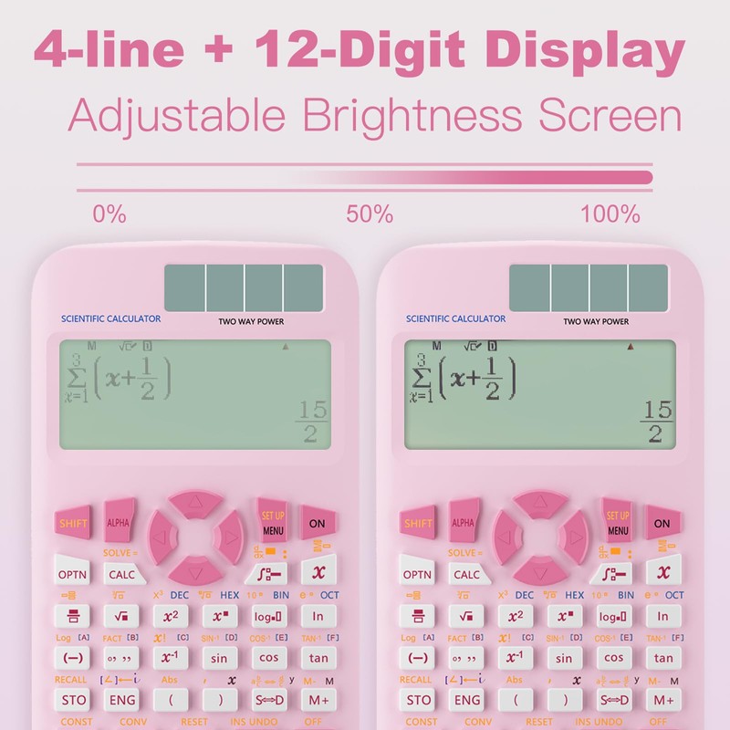 Scientific Calculators,Rudnia Pink Calculators with 4-line Display,10+2 Digits and 552