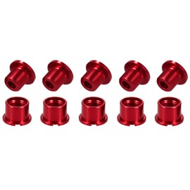 FOMTOR Single Chainring Bolts 5 Pcs MTB CNC Bicycle Crankset Chain Ring Bolts M8 Aluminum Alloy Chainwheel Bolts (Red)