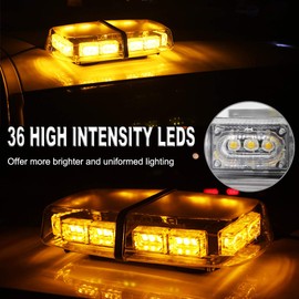 FOXCID 12" 36 LED 18 Watts Emergency Hazard Warning Security Roof Top Flash Strobe Mini Light Bar with Magnetic Mount, for Plow or Tow Truck Construction Vehicle Amber Yellow