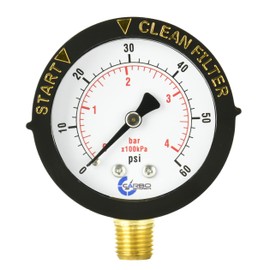 CARBO Instruments Water Pressure Gauge for Swimming Pool Filter, Spa, Aquarium, Well, Air, Oil, Gas – 60psi Plumbing Clean Filter Indicator with Dual Display & 1/4" NPT Brass Lower Connection
