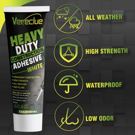 Construction Adhesive Heavy Duty, 7.4 Ounce Cement Glue, 1 Tube Concrete Glue, Versatile Concrete Glue for Tile, Cement, Stone, Floor, Wall and More