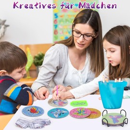 Homgaty 8 PCS Dia-mond Painting Coasters Kit with Holder,Diamond Art Coasters DIY Craft Kit for Beginners, Adults & Kids Crystal Art Butterfly Bird Patterns