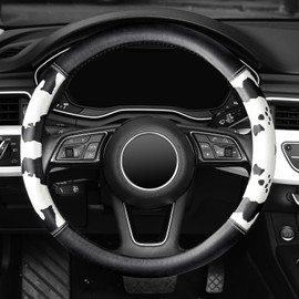 Cow Print Steering Wheel Cover, Universal 14.5-15 inch Breathable Microfiber Leather Anti-Slip Car Steering Wheel Protector for Women Men, Black&White