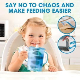 Squeeze Pouch Holder for Food Pouches & Drink Boxes, Scalable Baby Pouch Holder Allows Baby to Self-Feed and Avoid Messes, Anti-Squeeze Pouch Holder No Spill No Mess, Comfort Easy Grip Handles, Blue