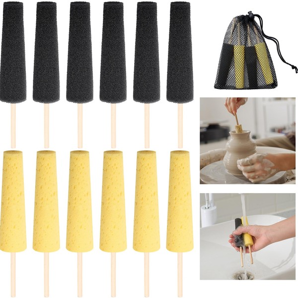Teenyyou 6 Pcs Pottery Sponges for Clay with Stick 2
