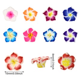 Honbay 50PCS 15mm Assorted Colors Frangipani Flower Bead Charms Polymer Clay Beads Mini Plumeria Flower Beads Floral Spacer Beads Loose Beads with Holes for Jewelry Making DIY Craft Accessories