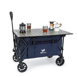 Whitsunday Folding Collapsible Utility Camping Park Wagon Cart Heavy Duty Wagon Outdoor Park Beach Wagon Cart with Table Top,Utility Grocery Wagon for Camping Sports Outdoor Shopping - Dark Blue