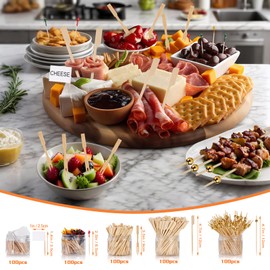 [600 Pcs] Cocktail Toothpicks for Appetizers - Charcuterie Boards Accessories Include Cocktail Picks Bamboo Skewers Appetizers Forks Fancy Toothpicks Blank Flags for Drink,Food,Fruit