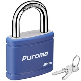 Puroma Keyed Padlock with 2 Keys Alike, 1.1 Inch Locker Lock 40mm Heavy-Duty Locks for Gate Fence Hasp Cabinet Toolbox School Gym Locker (Blue)