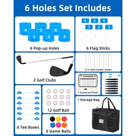 JIIFO Golf Game with 2 Clubs Right Handed,Practice Golf with 6 Buckets, Outdoor Golf Gift for Family and Adults,Holes Golf Outdoor Game for Lawn,Yard,Camping,Park