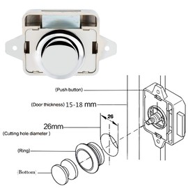 OCGIG 5 PCS Push Button Latch Cabinet Door Catch Keyless Cupboard Locks for RV Yachts Motorhome Camper Caravan Electroplated Silver-5PCS