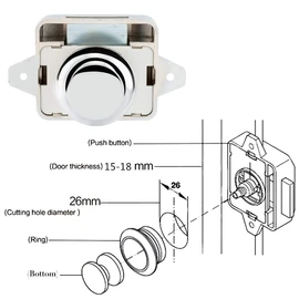 OCGIG 5 PCS Push Button Latch Cabinet Door Catch Keyless Cupboard Locks for RV Yachts Motorhome Camper Caravan Electroplated Silver-5PCS