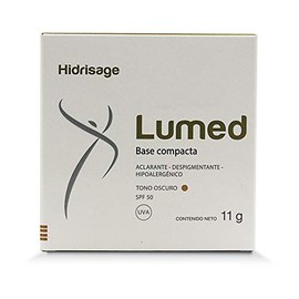 Lumed Base de Maquillaje Compacta, Aclarante y Despigmentante, Protector solar SPF 50, estuche con 11 gr (Tono Oscuro)