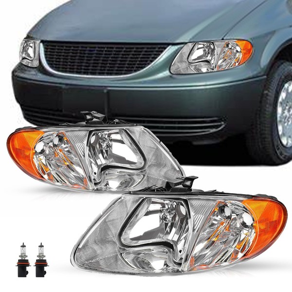 TUSDAR Headlight Assembly w/Bulbs Compatible with 01-07 Dodge Caravan /
