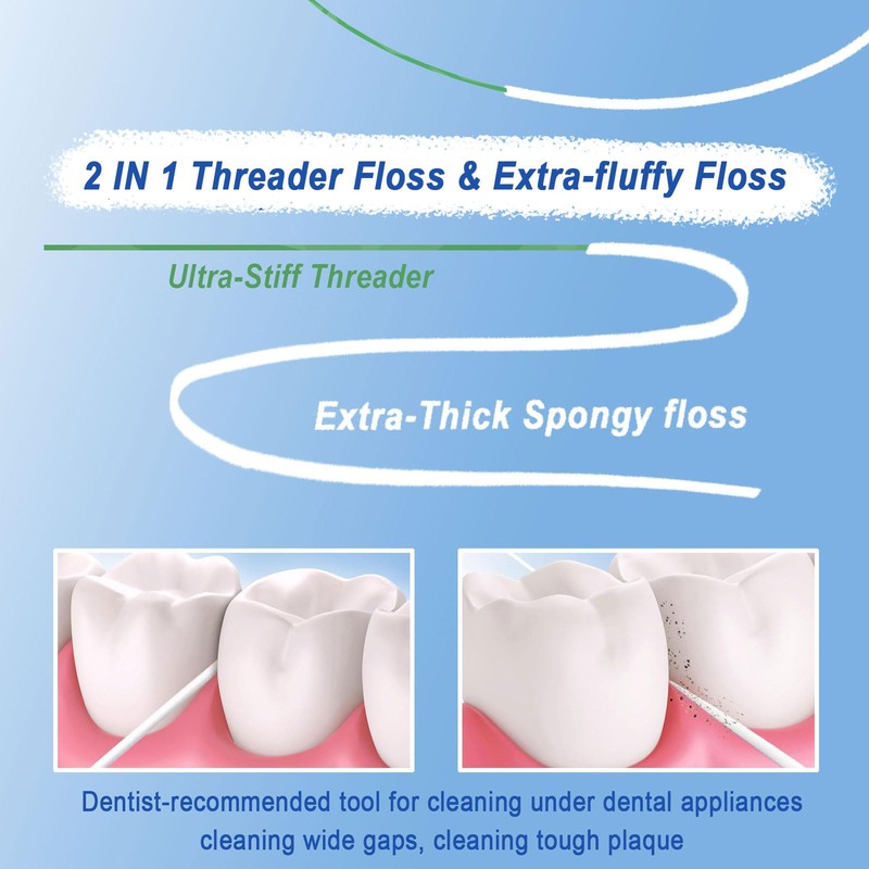 840D Fluffy Floss Threaders,Deep Clean Dental Floss for Braces, Bridges,