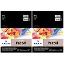 2-Pack - Canson Mi-Teintes Pastel Paper Pad, White with Glassine, Dual Sided Light and Heavy Texture, Top Wire Bound, 98 Pound, 9 x 12 inch, White, 16 Sheets Each Pack
