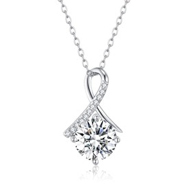 SecreTalk 1-3CT Moissanite Pendant Necklace for Women, 925 Sterling Silver Wedding Necklace with Certificate of Authenticity (1CT)