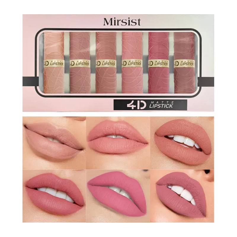 Set 6 Labiales Mate Marrón Rojo Larga Duración W