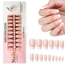 EternalClassic White French Tip Press on Nails Short Coffin Fake Nails, 150pcs French Gel Nail Tips Nude Nail Press ons, Short Press on Nails Coffin False Nails Stick on Nails for Nail Extension