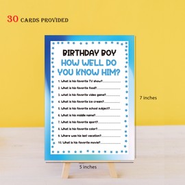 UHADRE 2 Sides Printed Birthday Party Game, How Well Do You Know The Birthday Boy-Set of 30, Would He Rather Game, Birthday Questionnaire, Birthday Party Ideas-WKBB04