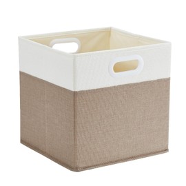 Mangata Storage Box 33 x 38 x 33 cm, Fabric Storage Baskets, Folding Boxes for Kallax, Clothes Baskets, Chests, Toys (Light Khaki White)